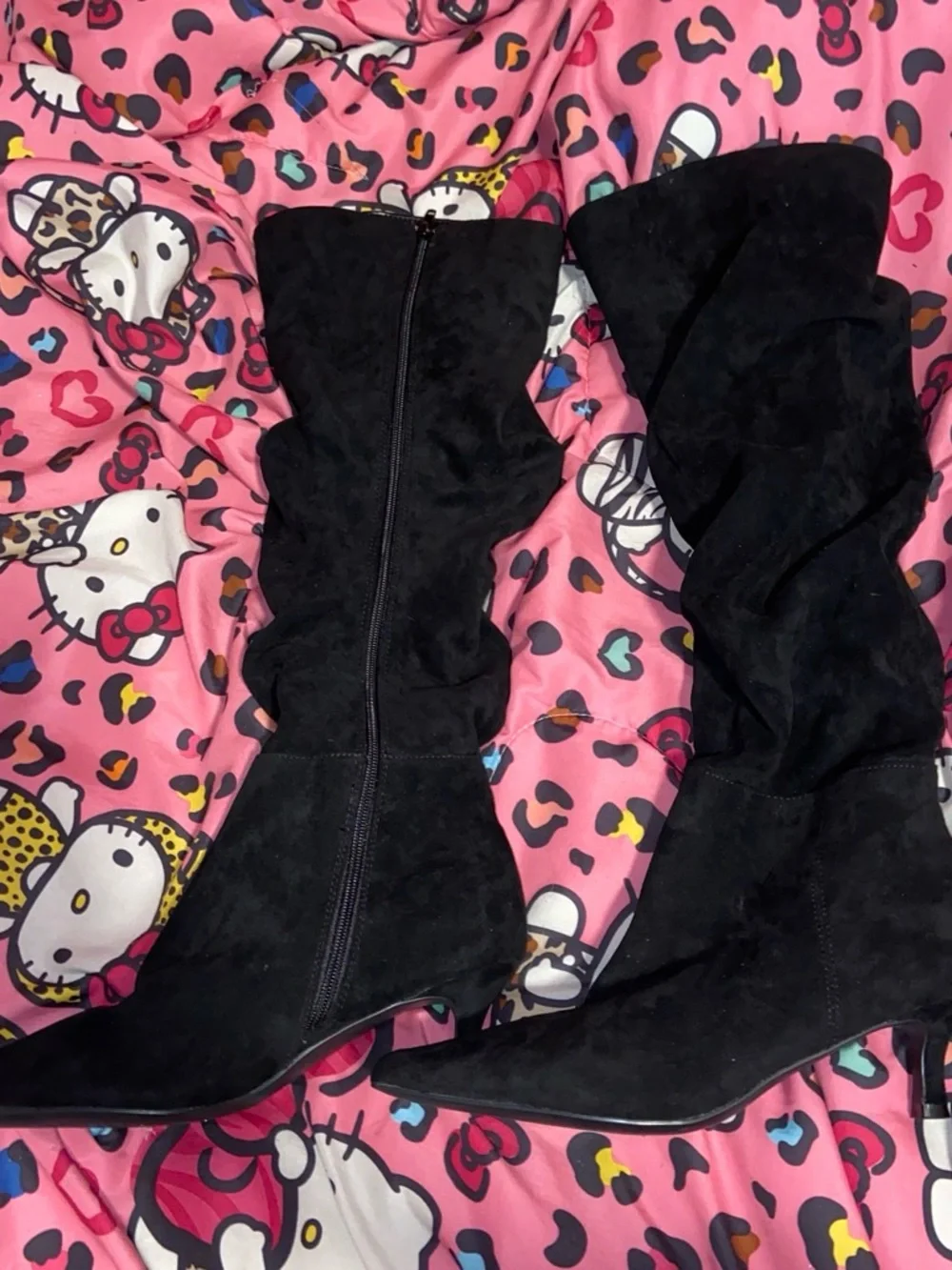 Classic Black Suede Knee-High Heeled Boots - Women